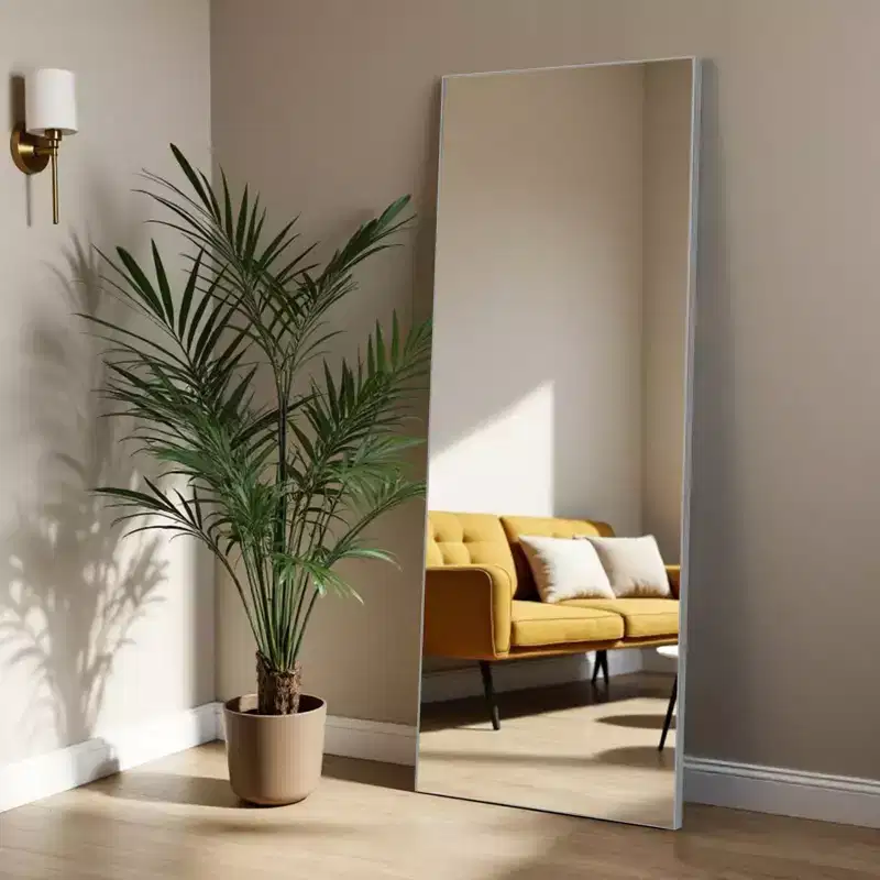 Aluminum Alloy Thin Edged Rectangular Silver Full-Length Mirror 163x54x1.5cm (With Bracket)