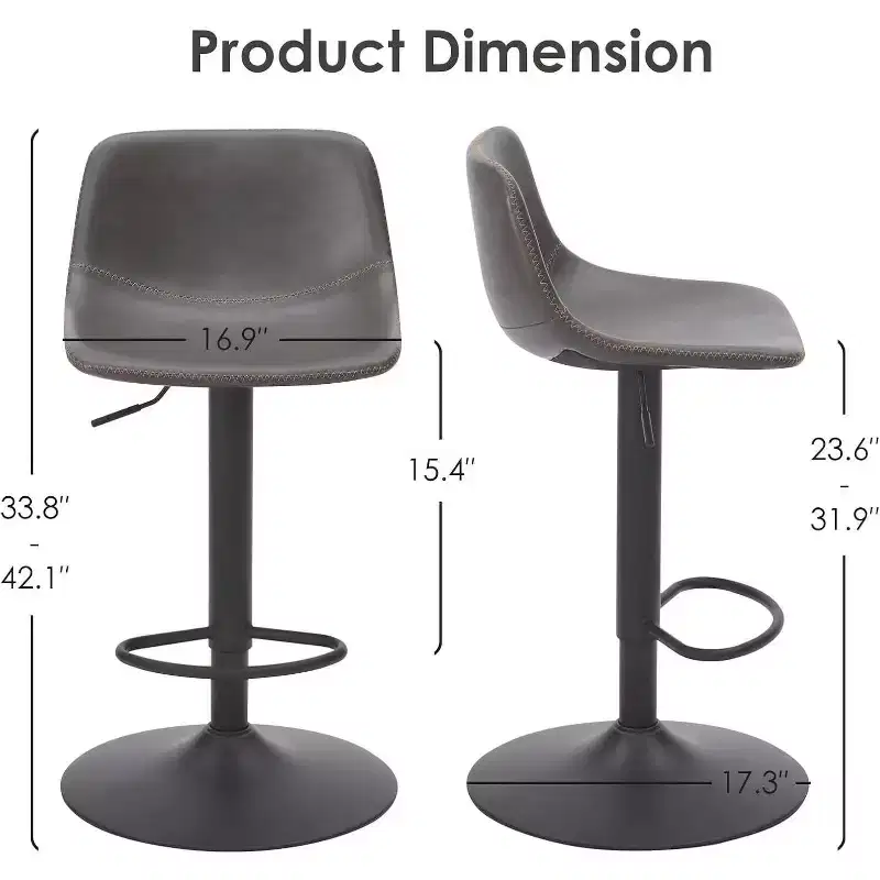 PexFix 2Pcs Adjustable Bar Stools Mid-Century Swivel Bar Stools Bar Height Stools with Back Support Counter Height Bar Chairs Pu Leather Light Grey