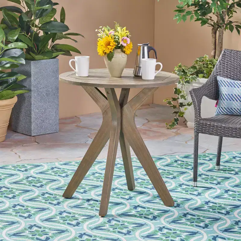 GDFStudio Brigitte Outdoor Acacia Wood Circular Bistro Table with Cross Base