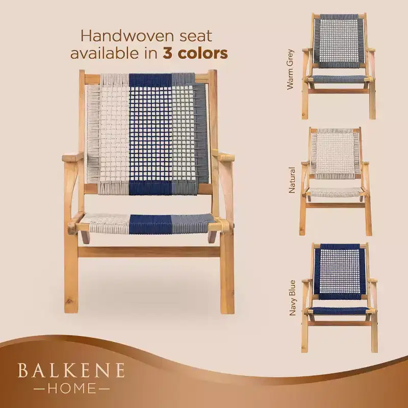 Balkene Home 62773 Vega Natural Stain Outdoor Chair Acacia Wood Construction Hand Woven Seat Mid Century Design Comfortable Reclining Armchair