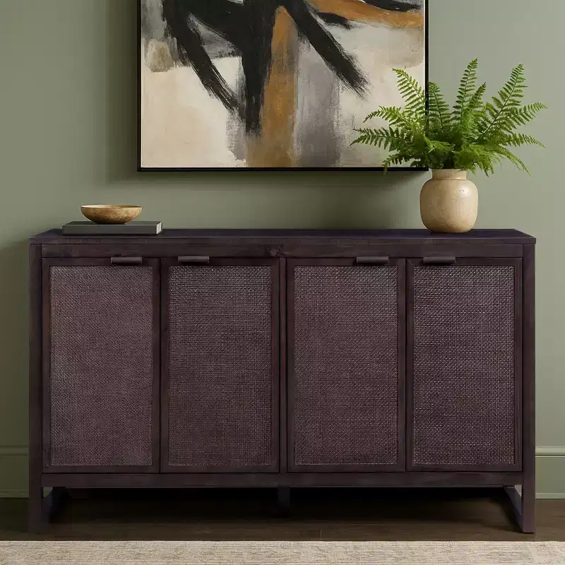 Hatteras Modern Boho 4-Door Sideboard with Solid Wood & Natural Rattan Accents-Teamson Home