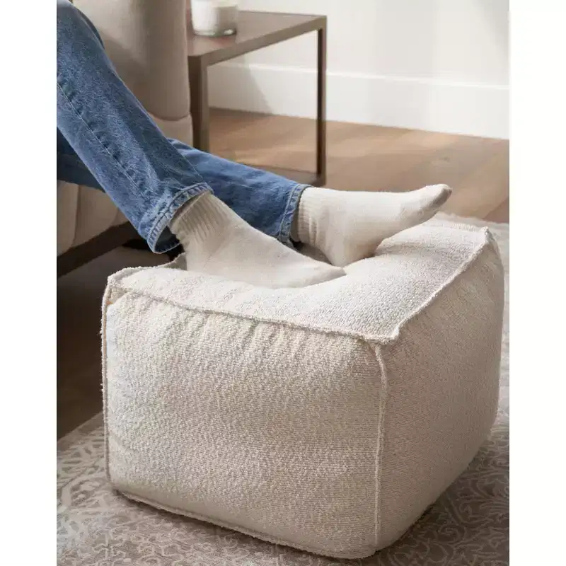 Boucle Pouf Ottoman & Foot Rest Lightweight Round Foam-Filled Foot Stool for Modern Living Room Decor