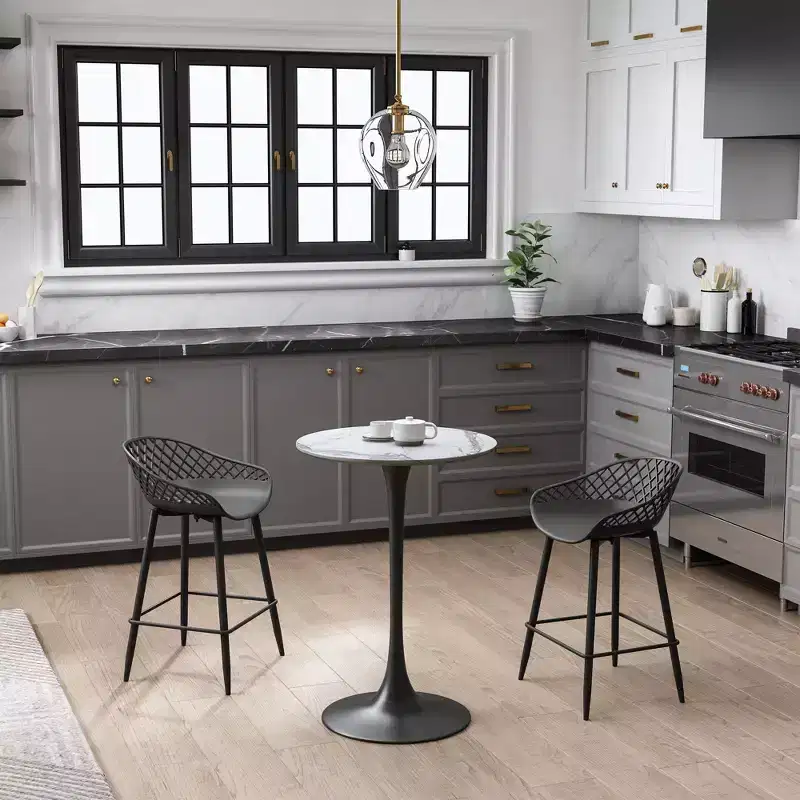 Kurv Counter Dining Table White Faux Marble/Black - Jamesdar