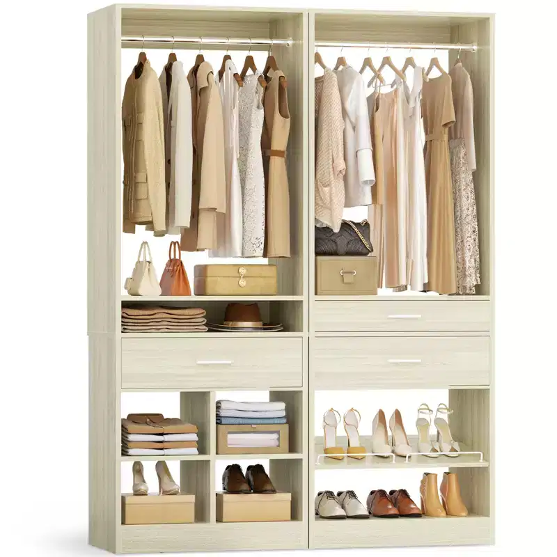 Besiost 50-In Freestanding Closet System Set with Wood Drawers, Closet Organizer with Shoe Rack and Cubbies Storage
