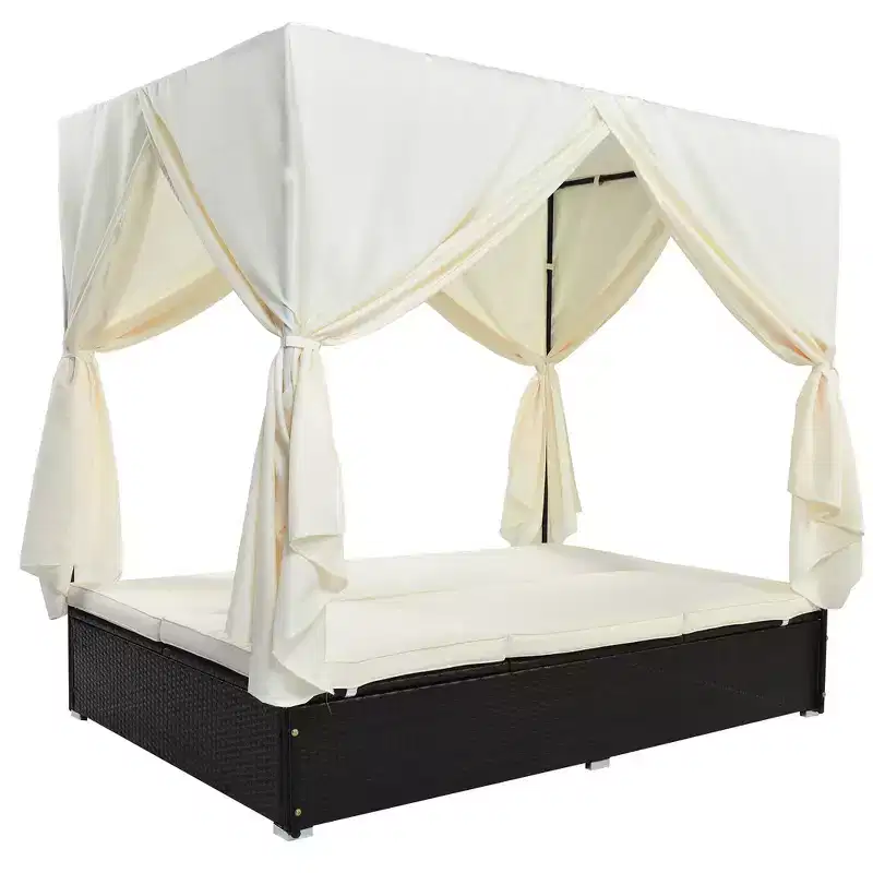 Whisen Patio Wicker Sunbed Daybed with Cushions & Adjustable Seats