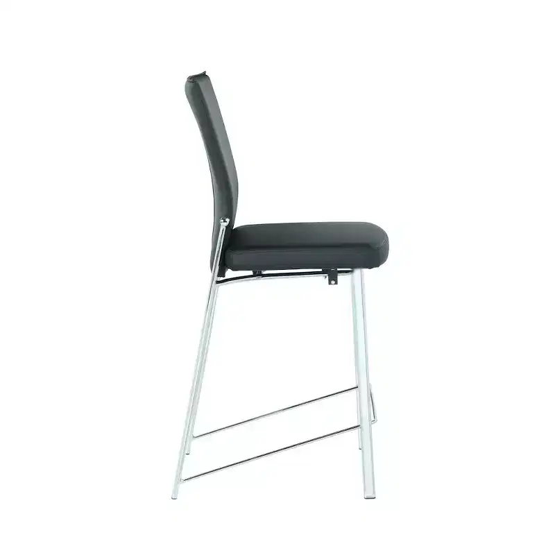 Contemporary Motion Back Counter Stool with Chrome Frame, Black Faux Leather, No Assembly Required
