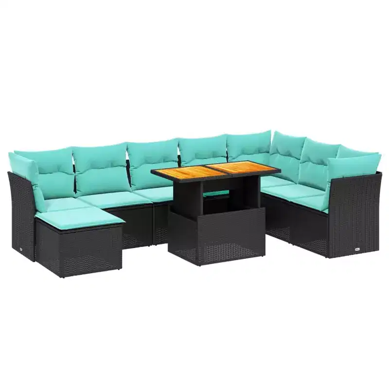 vidaXL 9 Piece Patio Sofa Set with Cushions Black Poly Rattan