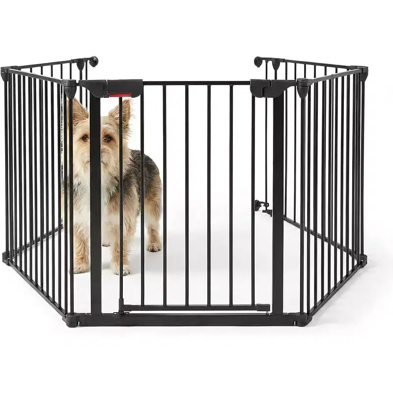 Adjustable Pet Gate with Locking Door - Expandable to 201.6 Inches, 3-8 Panel Metal Dog Barrier, Freestanding Home Safety Fence