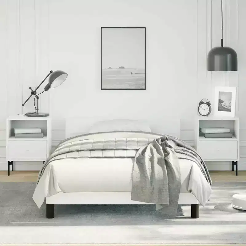 Twin XL Bed Frame with Headboard — White Faux Leather, Plywood & Engineered Wood