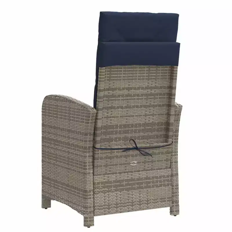 vidaXL Reclining Patio Chairs with Footrest - Set of 2, Adjustable Poly Rattan Loungers, Weather-Resistant & UV-Protected, Easy Clean, Navy Cushions