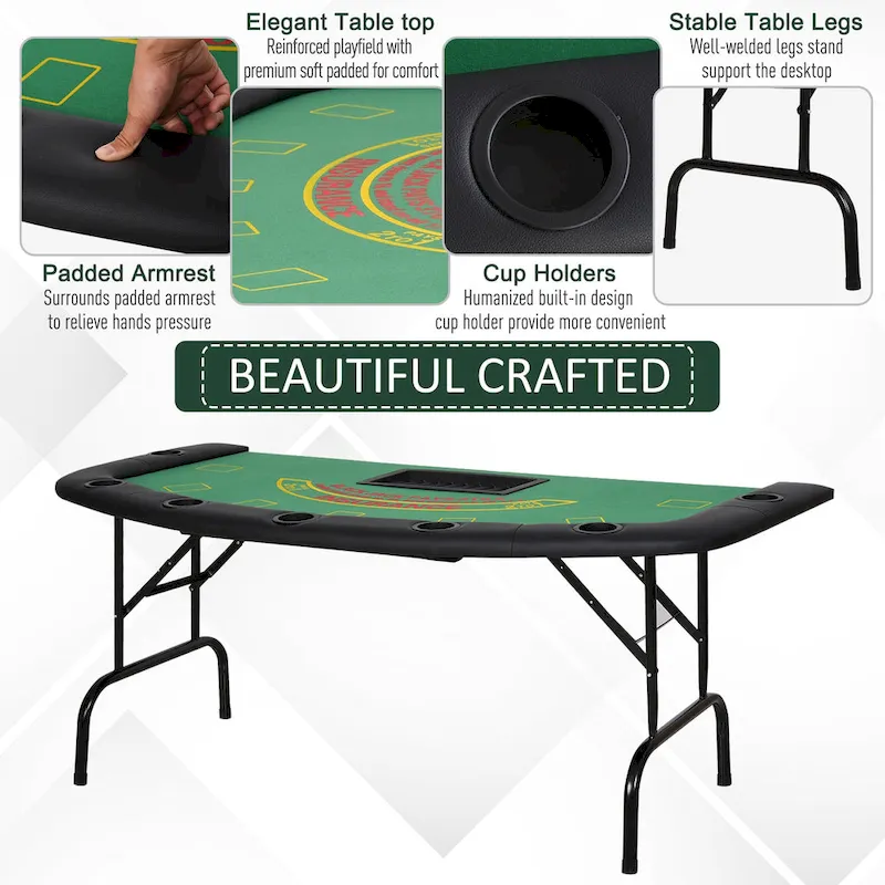 HomCom 72 7 Player Foldable Half Poker Table - Blue/Black