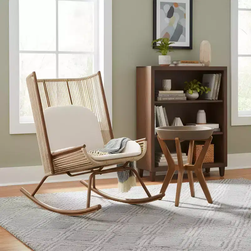 Christopher Knight Home Suman Farmhouse 2 Piece Patio Dining Set with Acacia Wood Table and Iron Rocking Chair