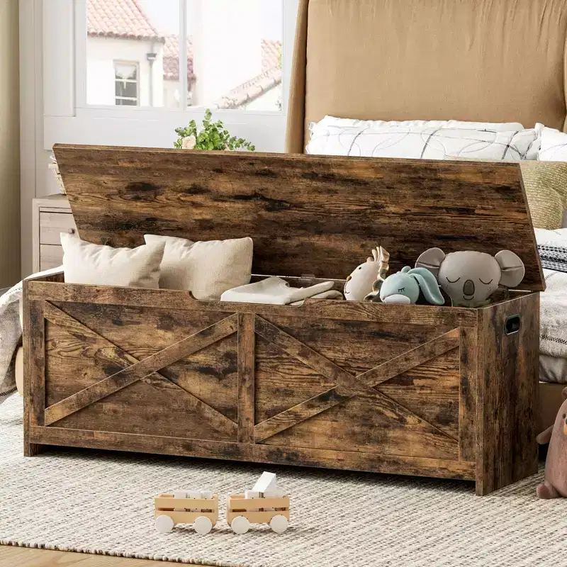 Toy Storage Chest, Wooden Toy Storage Bench with Hinges, Easy Assembly, Large Toy Storage Chest, Toy Box for Entryway, Living Room, Bedroom