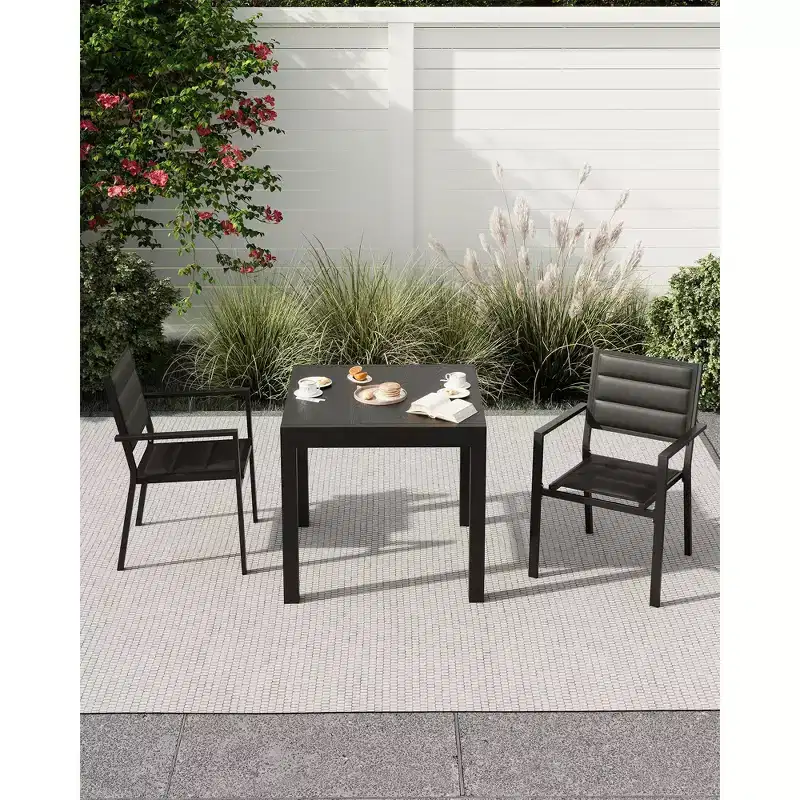Patio Stackable Chairs Set of 4, Outdoor Aluminum Stacking Dining Chairs with Breathable Textilene Farbic for Outdoor, Patio, Deck, Backyard