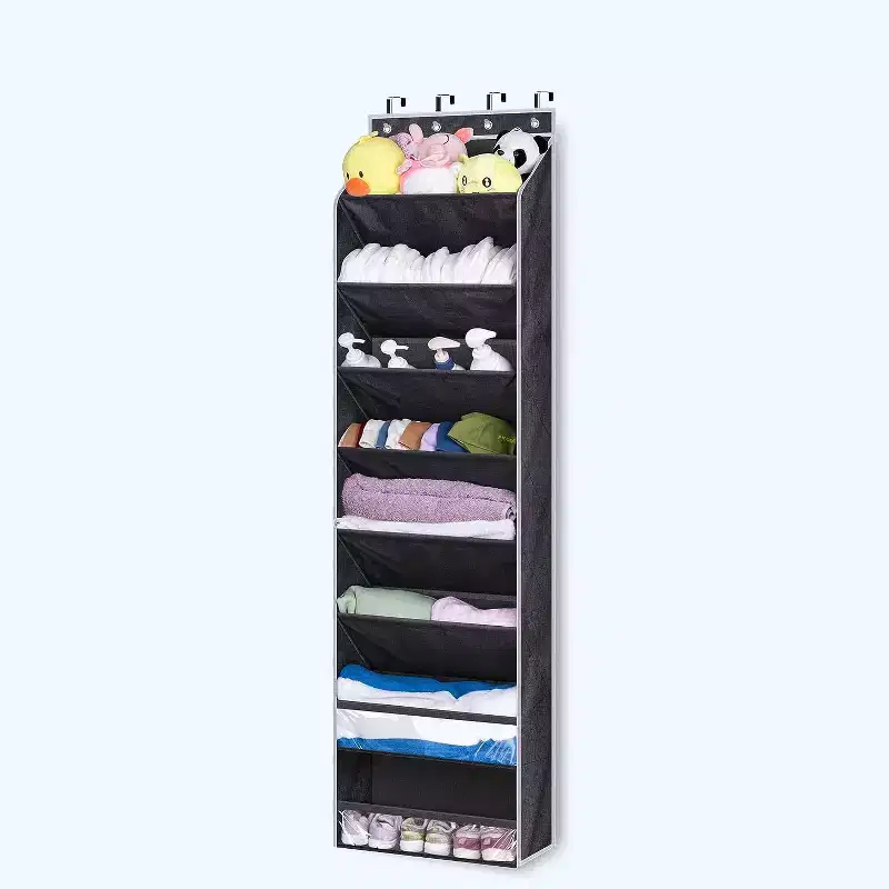 Over The Door Shoe Organizer, 8-Tier Hanging Shoe Rack, Wall Mount Shoe Storage with 4 Metal Hook and Large Deep Pockets