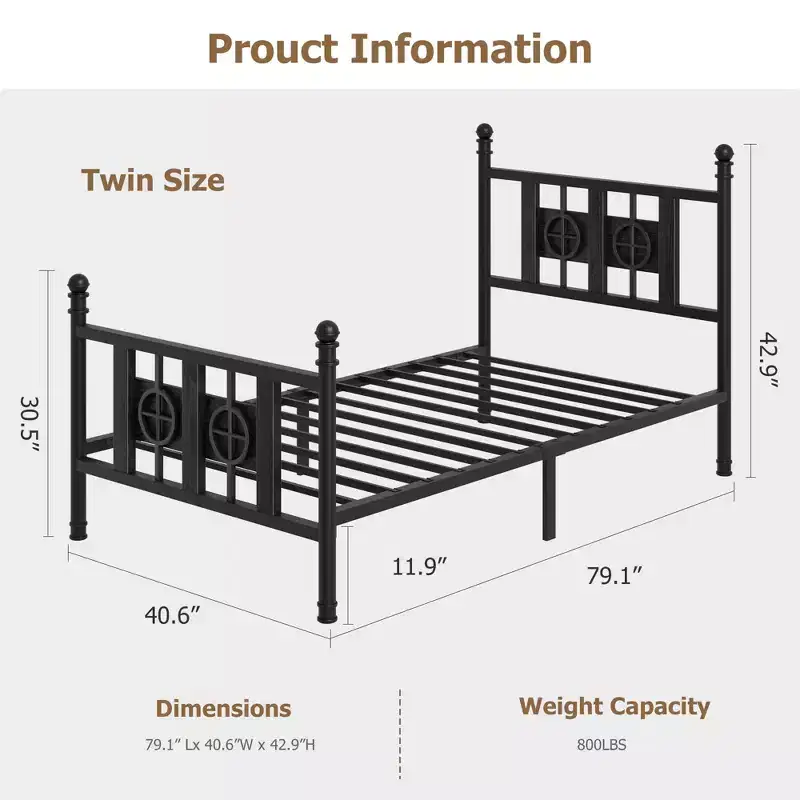 Sturdy Metal Bed Frame with Vintage Circular Design  Platform with Headboard & Footboard  Under-Bed Storage  Noise-Free, Easy Assembly