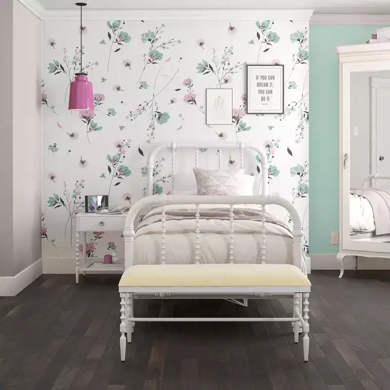 Jenny Lind Style Vintage Twin Metal Bed Frame in White with Classic Spindle Design