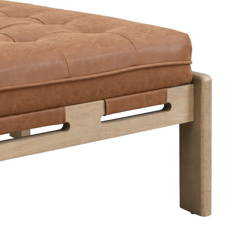 Christopher Knight Home - 34 Tufted Upholstered Cocktail Ottoman, Square Leather Ottoman Coffee Table with Rubber Wood Frame