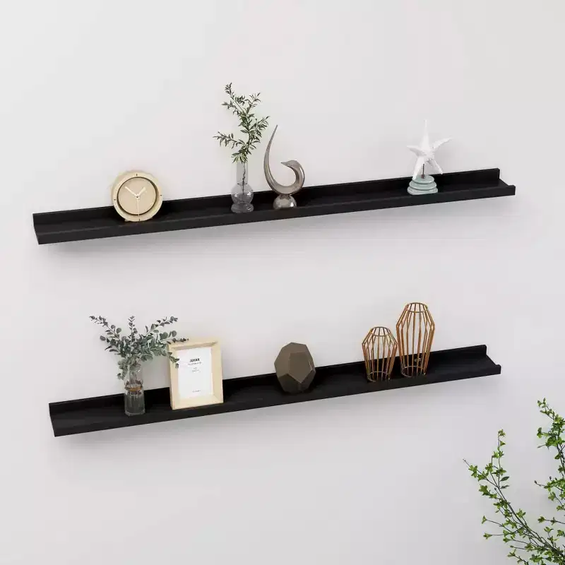 Wall Shelf Set of 2 Black MDF 39.4x3.5x1.2 in Wall mounting