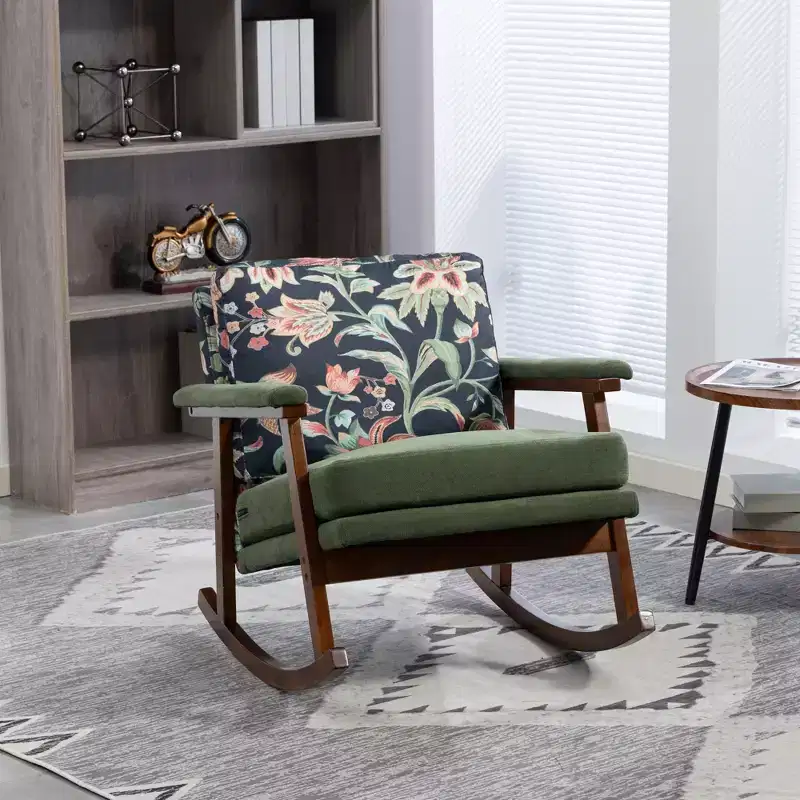 GDFStudio Ellowyn Mid Century Modern Wood Upholstered Accent Rocking Chair