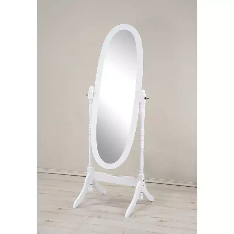 Traditional Standing Full-Length Cheval Mirror with Wood Frame, White, 59.25