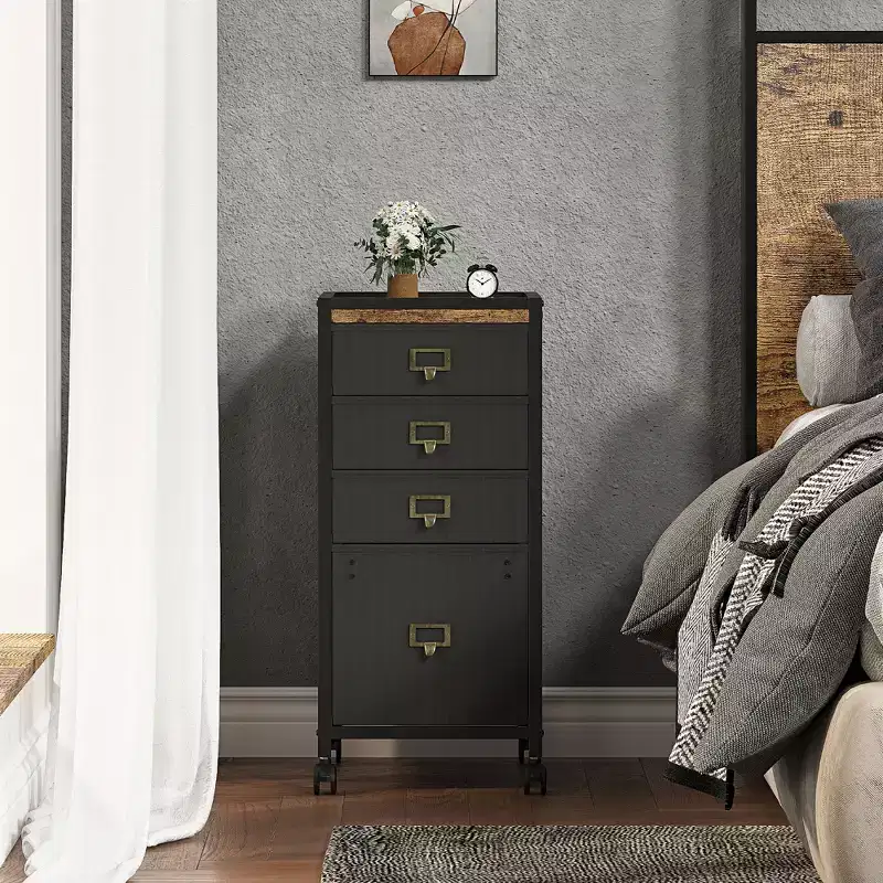 MDF Under-Table Cabinet with Cloth Drawers, Lockable Wheels and A4 Document Storage