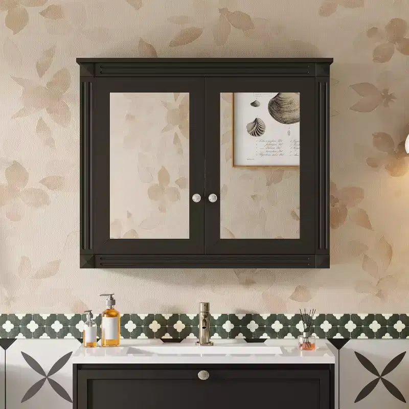 GDFStudio Peng Wall Mounted Bathroom Storage Cabinet with 2 Mirrors and Adjustable Shelves