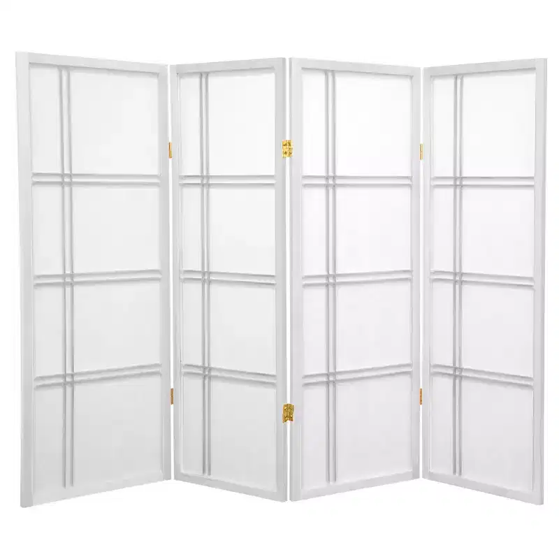 4 ft. Tall Double Cross Shoji Screen - White (4 Panels) - Oriental Furniture