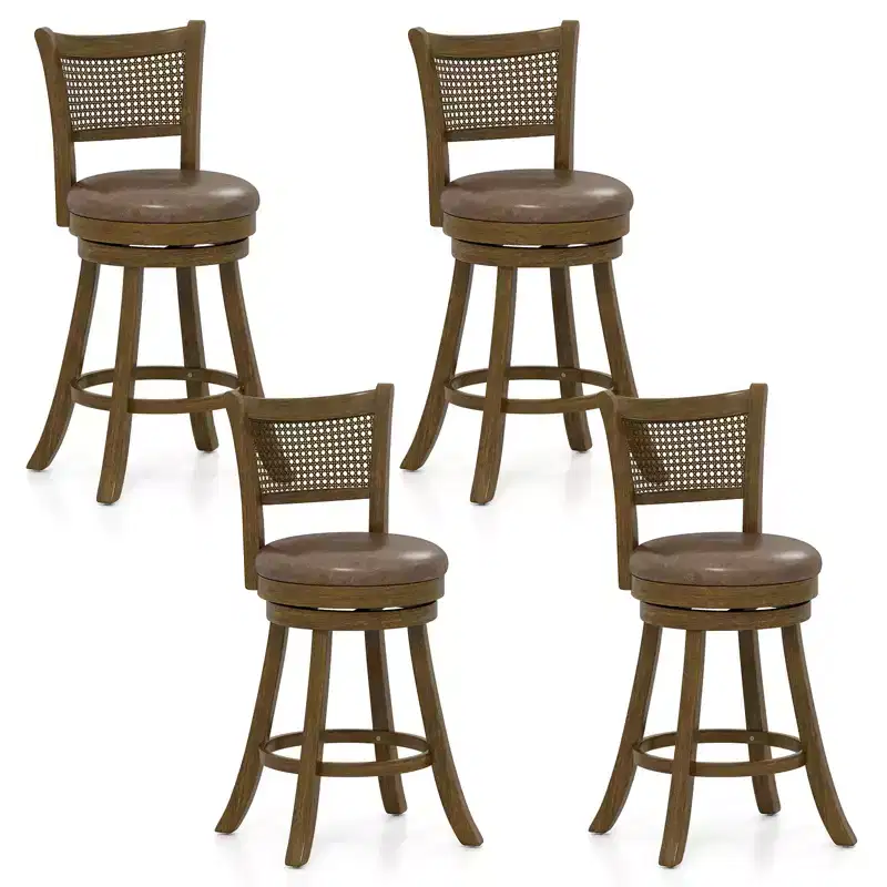 Bar Stools 25 Swivel Bar Chairs w/ PE Rattan Backrest Counter Height