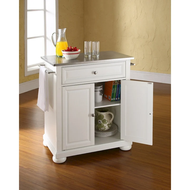 Crosley Alexandria White Wood Portable Kitchen Island with Stainless Steel Top - 31W x 18D x 33.5H
