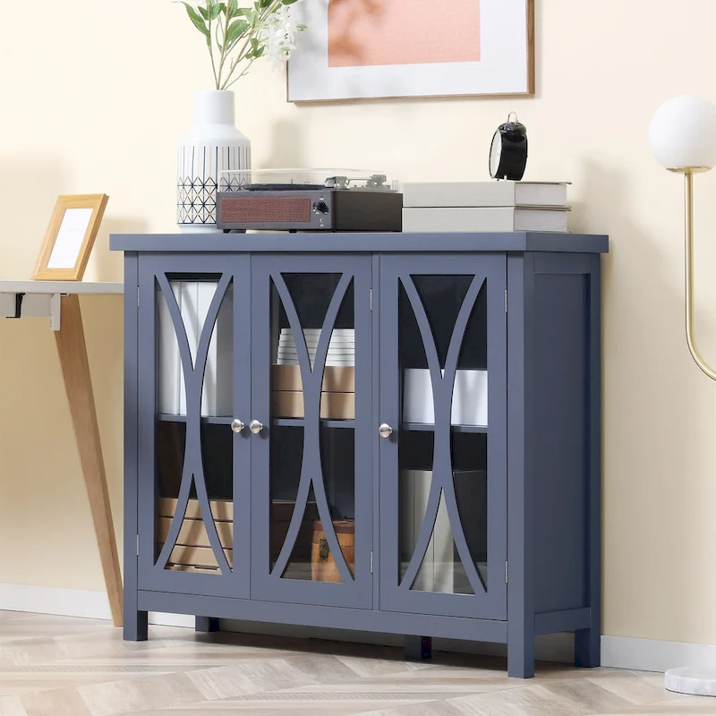 HOMCOM Modern Kitchen Sideboard, Buffet Cabinet with 2 Storage Cupboard, Glass Doors
