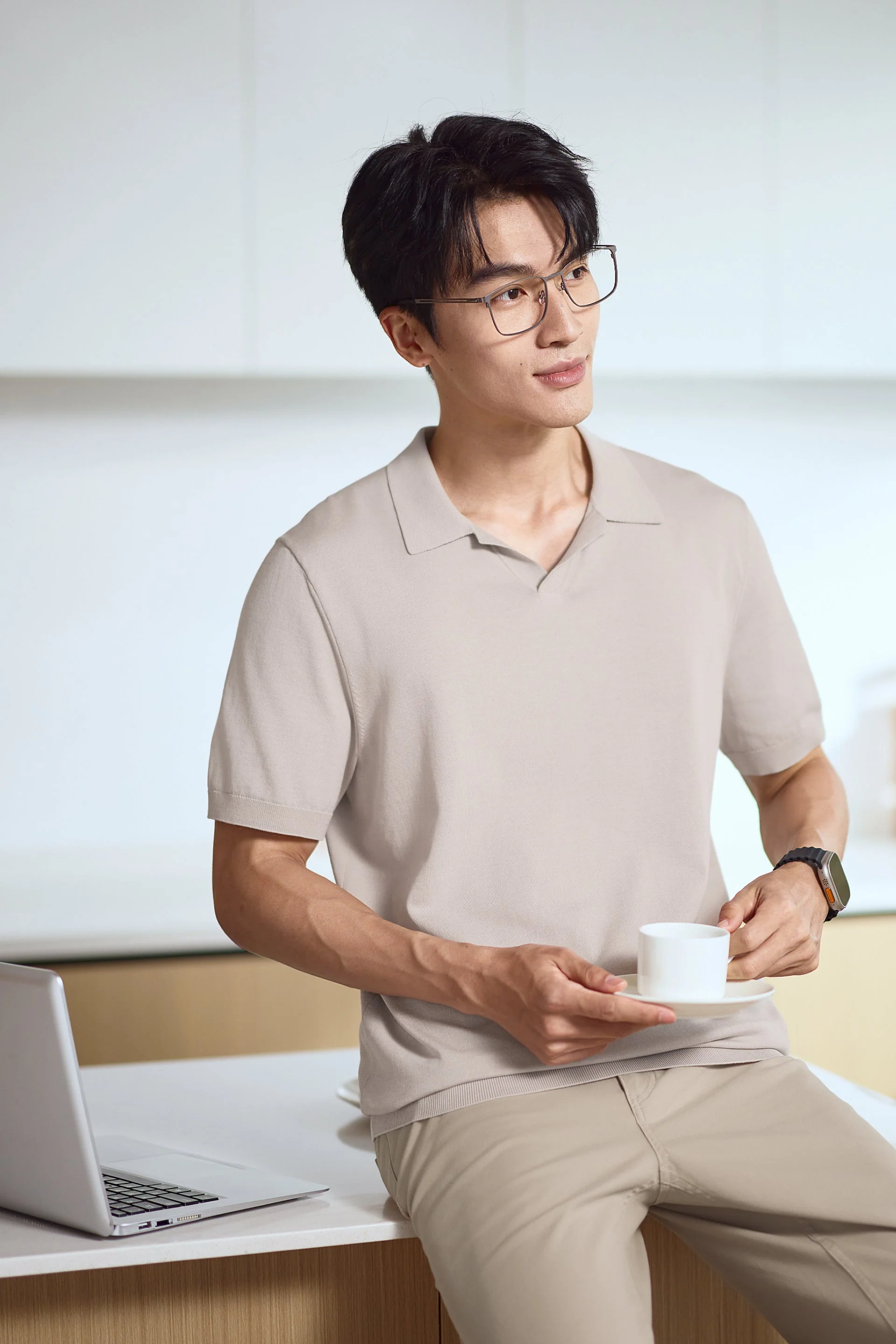 Flat-Knit Buttonless Sweater Polo – Silver Grey