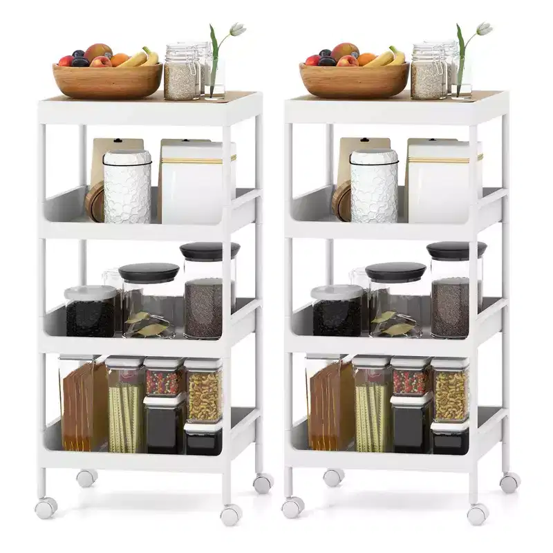Costway 2PCS 4 Tier Utility Rolling Cart Rolling Storage Cart with Detachable Tray Top
