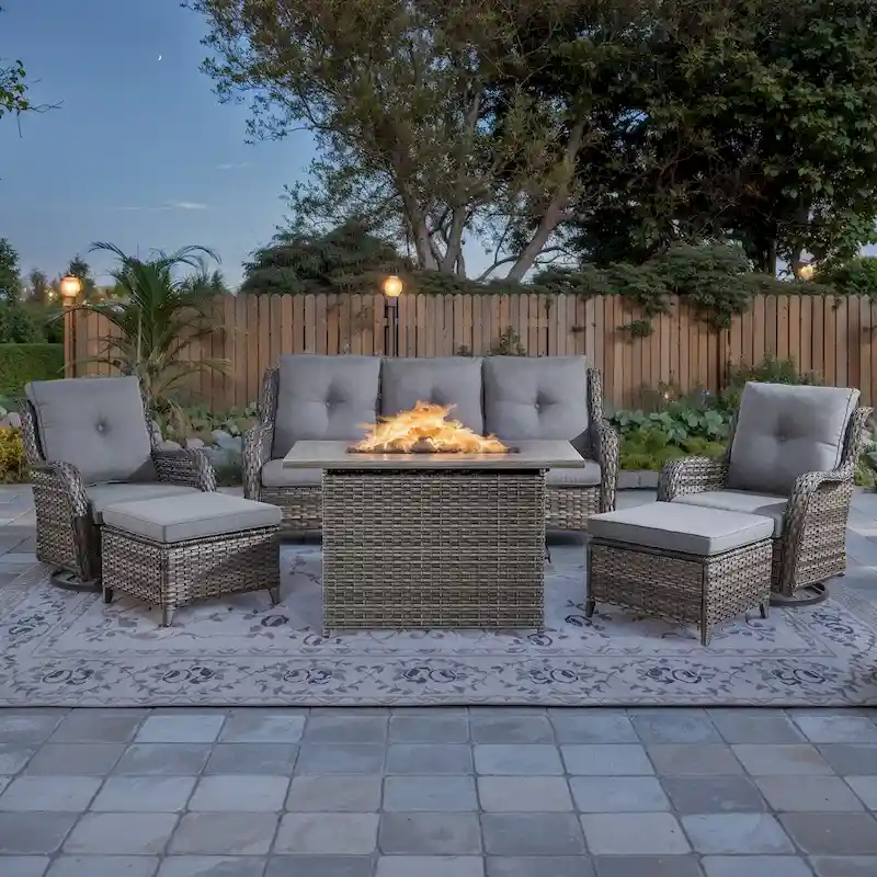 Outdoor Fire Pit Table with Patio Furniture Set - Grey