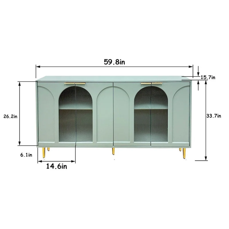 Mint Green Accent Cabinet with Fluted Glass Doors and Adjustable Shelves