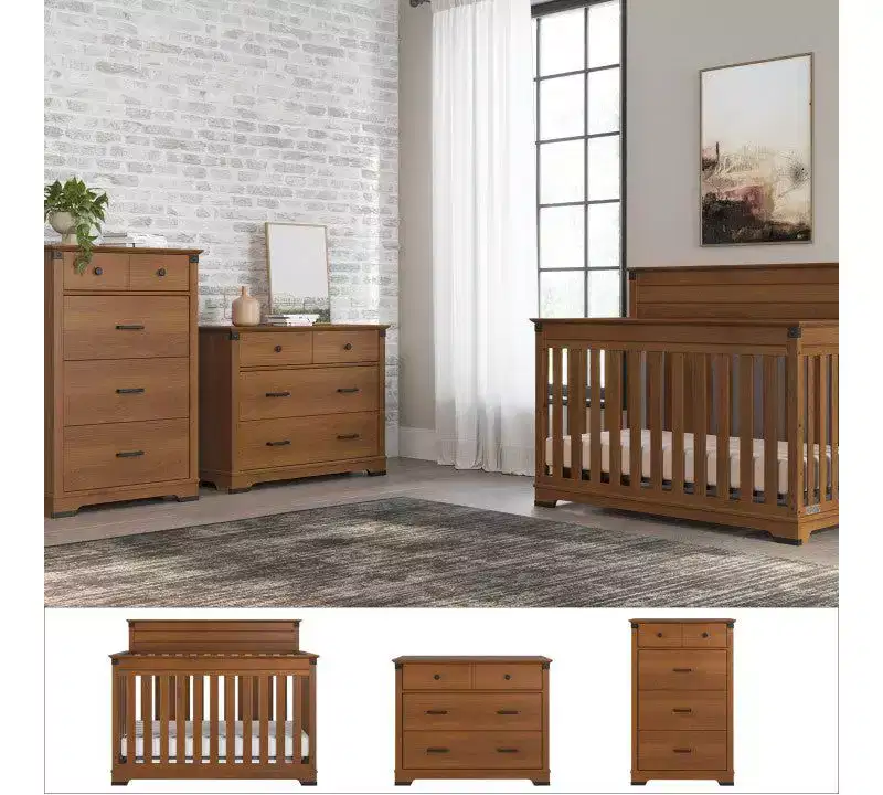 Redmond Full Panel Crib, Dresser and Chest Nursery Set, 3-Piece, Includes 4-in-1 Convertible Crib, Dresser and Chest