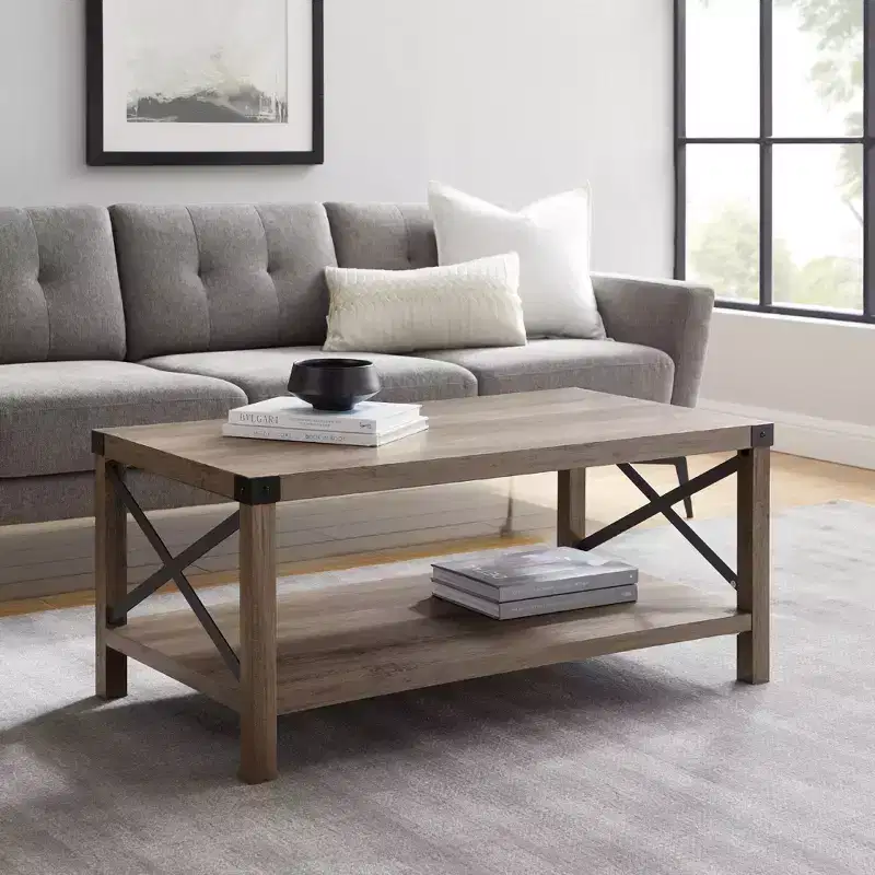 Farmhouse Metal-X Coffee Table with Lower Shelf