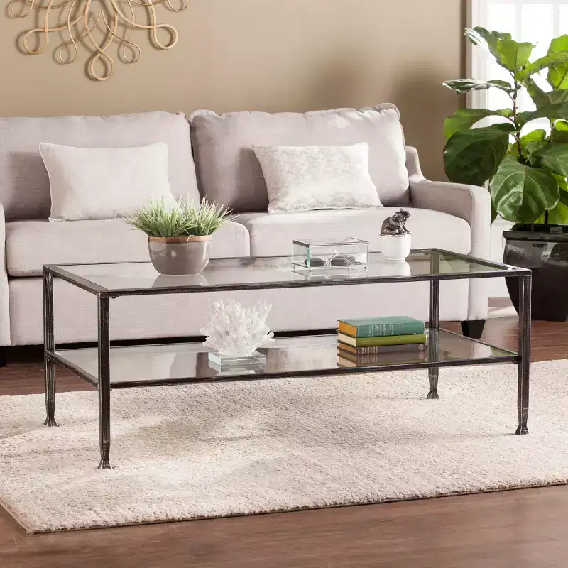 Jaymes Metal/Glass Rectangular Open Shelf Cocktail Table - Black