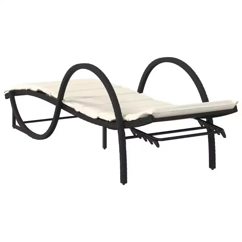vidaXL Sun Lounger Black, Cream White PE Rattan, Powder-Coated Steel Large