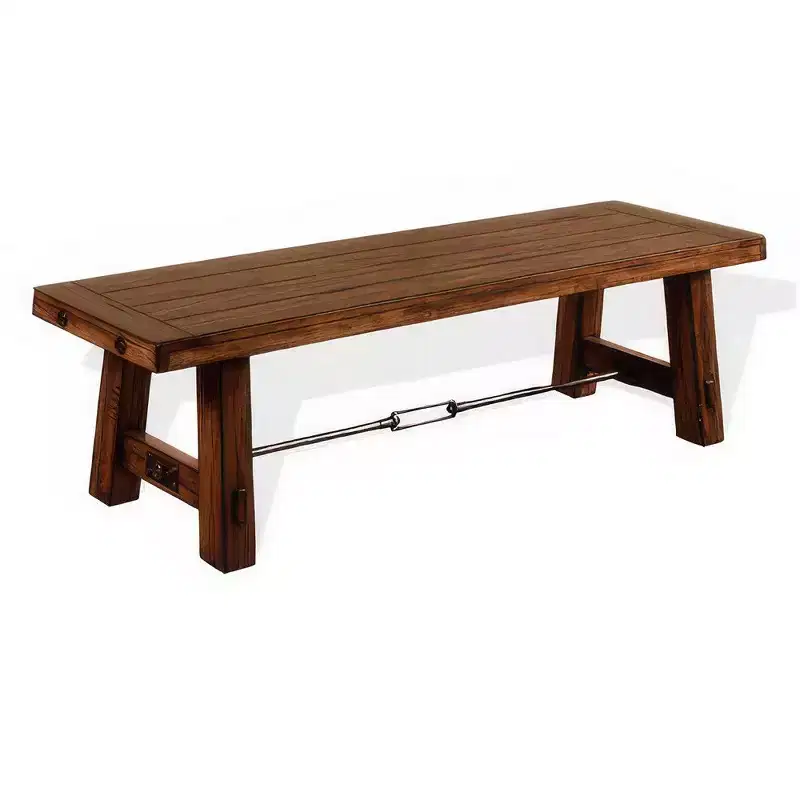 Royal Hampton Wooden Bench | Rustic Brown Mahogany Wood, Angled Legs | Turnbuckle Accents | 64
