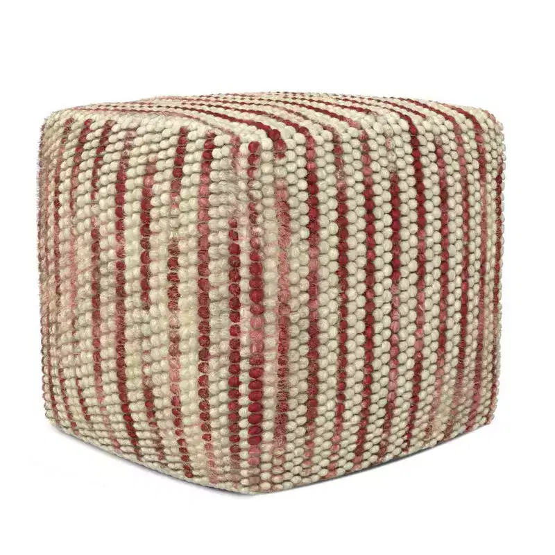 WyndenHall Malcolm Woven Cube Pouf Maroon: Upholstered Square Footrest, No Assembly, Modern Style
