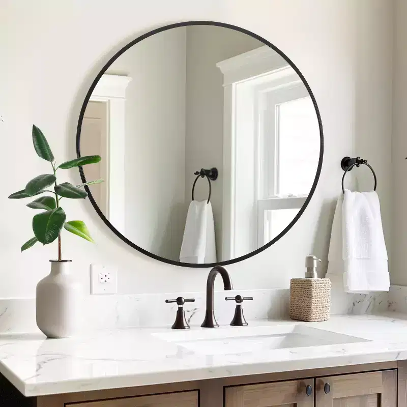 Circular Hanging Mirror with Thin Edge, Black Aluminum Alloy
