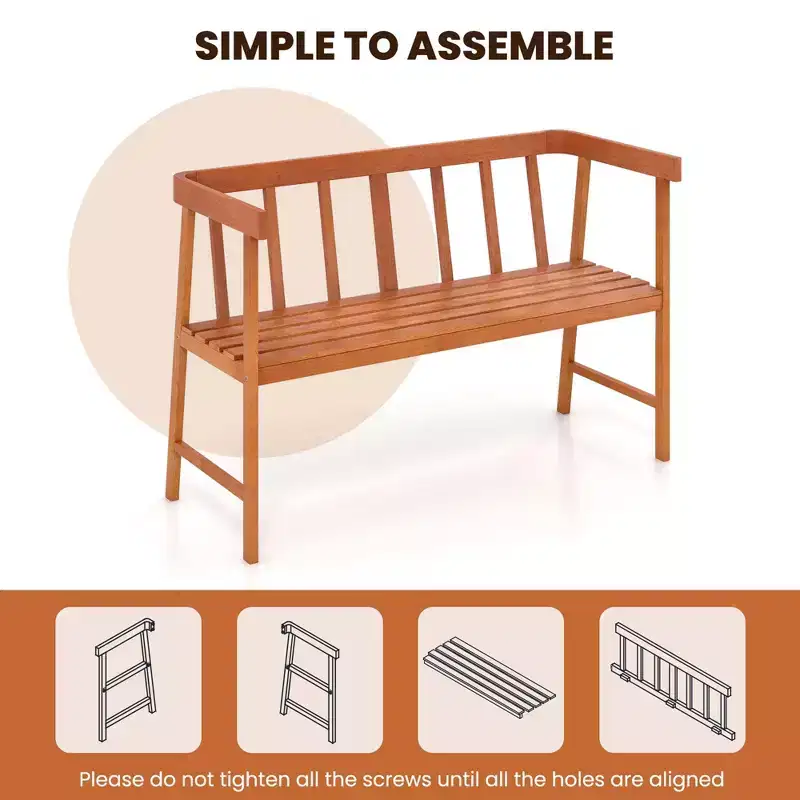 Costway Patio Eucalyptus Wood Bench 2-Person Slatted Seat Backrest 800 Lbs Natural