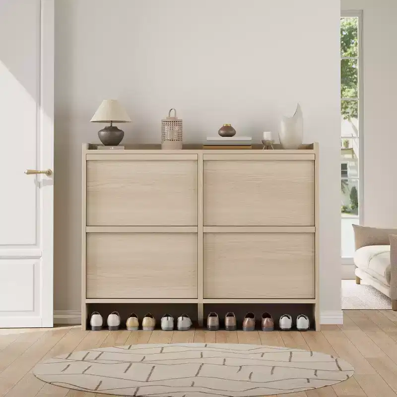 Shoe Cabinet with 4 Flip Drawers, Wooden Shoe Organizer Cabinet with Adjustable Shelf, Shoe Storage for Entryway, Shoe Cabinet Living Room, Natural