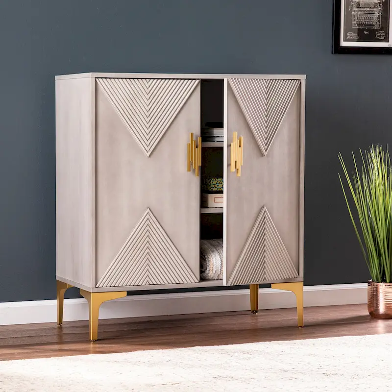 Laurelvale Grey Wood Cabinet w/ Goldtone Legs/Pulls