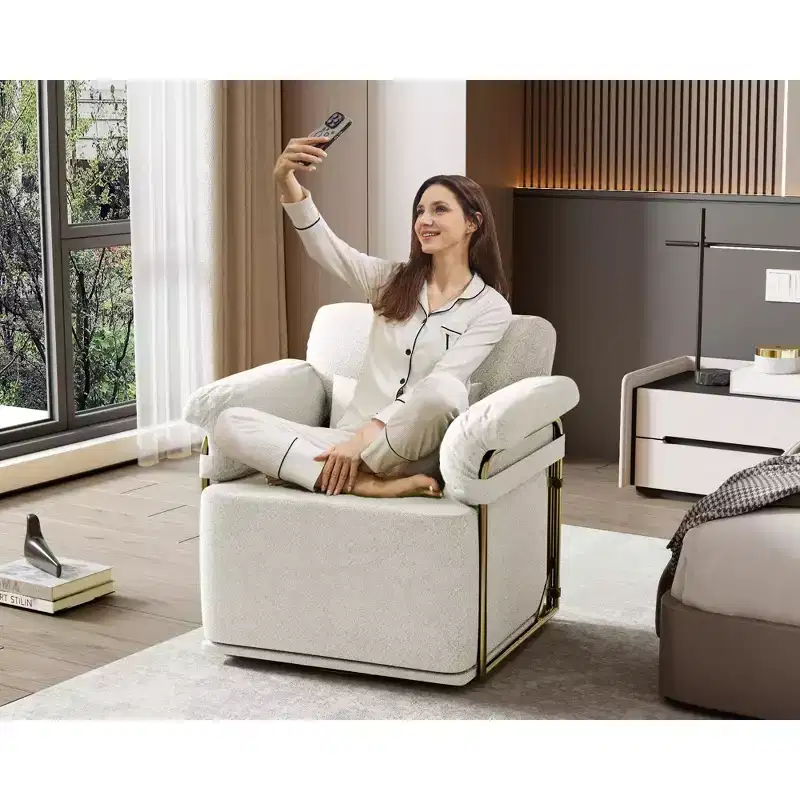 Square Swivel Accent Chair,Fluffy Fabric Upholstered Chair with Golden Metal Legs,Pocket Spring Cushion,Lounge Chair for Living Room,Bedroom