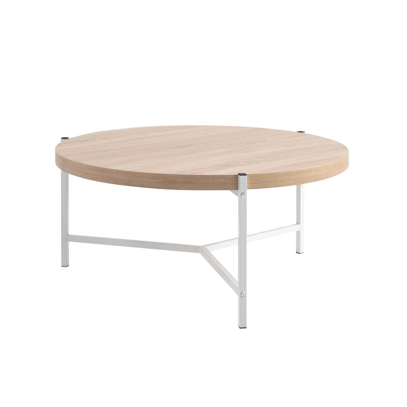 36.5 Modern Round Coffee Table with Wooden Top and Sleek Stainless-Steel Base for Living Room - 36.5L x 36.5W x 16.5H