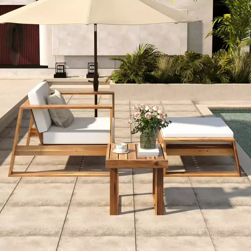 Whisen Acacia Wood Outdoor Lounge Set - Chair & Ottoman, Perfect for Patios, Balconies, and Gardens