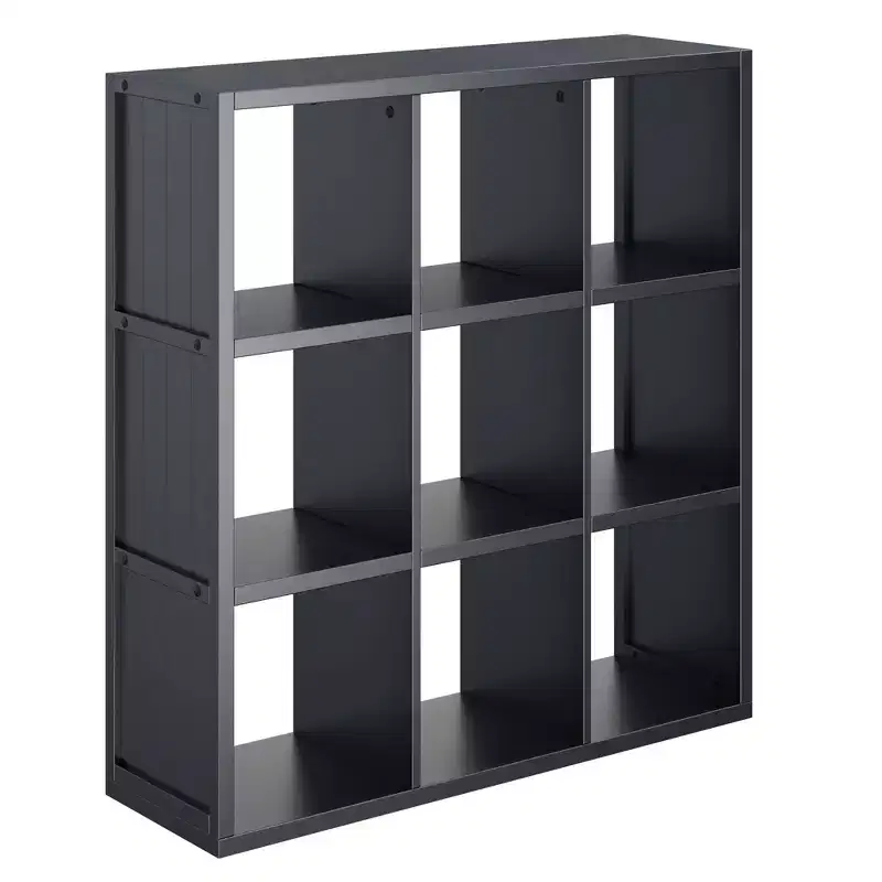 Winsome 40" Timothy Shelf 3X3 Slots Black: Mid-Century Modern Bookcase, Fixed Shelves, Wood Composite