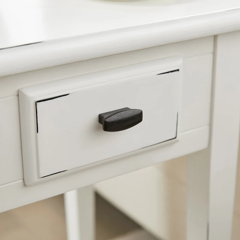 Medium Oak / Slate Black / White One-Drawer Square Side Table with Bottom Shelf